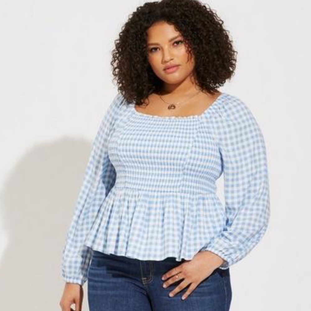 Torrid Rayon Slub Smocked Bodice Long Sleeve Crop Blouse